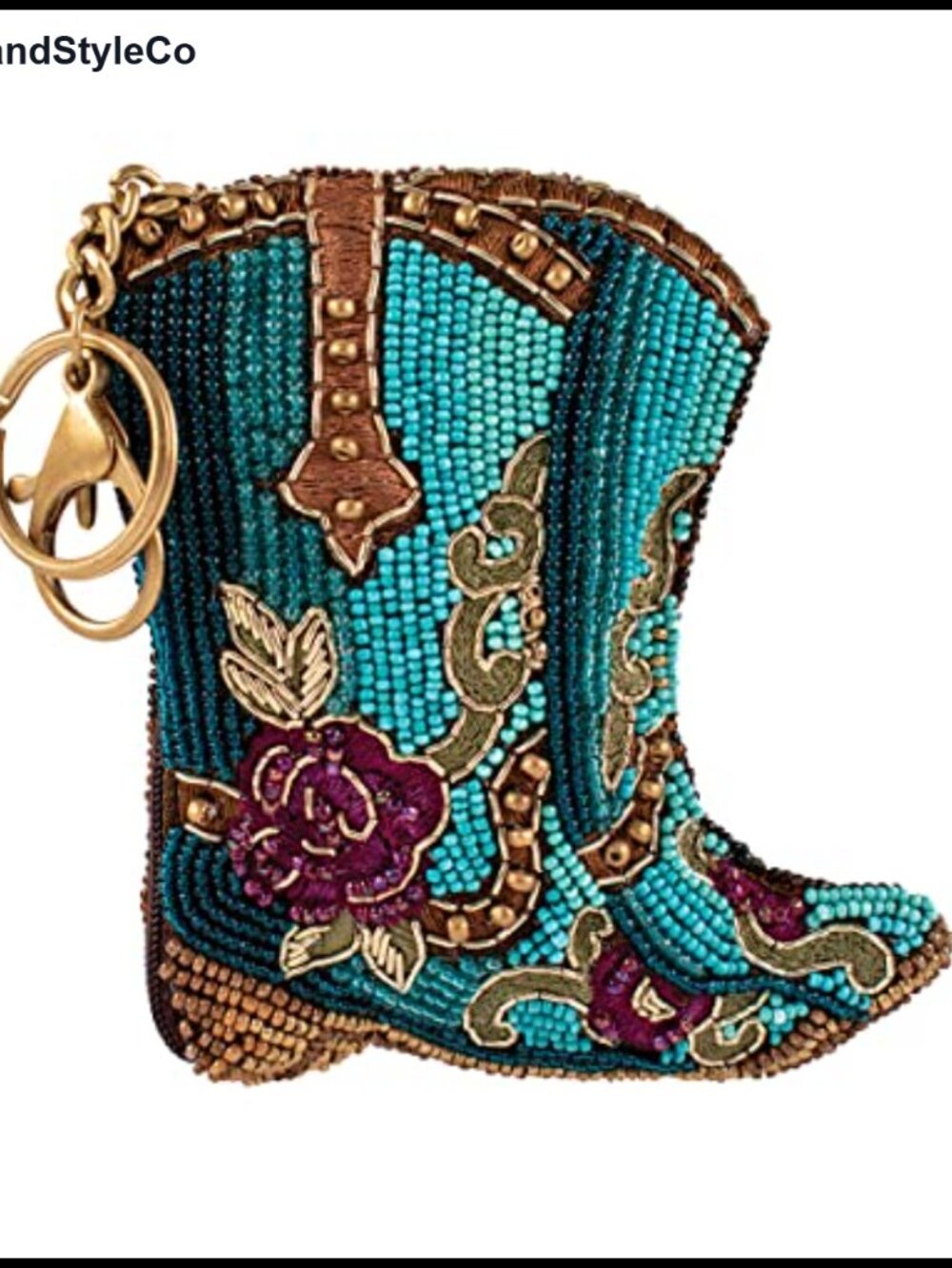 Mary Frances Beaded Boot Coin Purse Key Ring Handmade